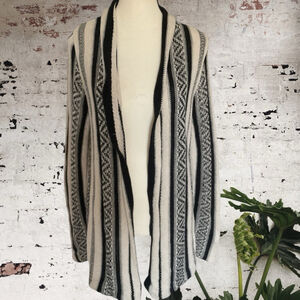 Chaps cotton knit longline Cardigan Sweater M off White Black vertical stripe